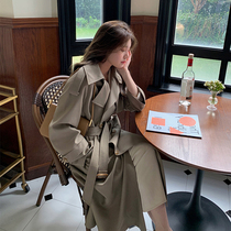 Over-the-knee windbreaker womens British wind 2021 new spring and autumn loose foreign style small man medium-long popular coat jacket