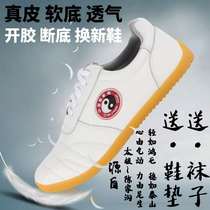 Tai Chi Shoes Women Genuine Leather Bull Gluten Bottom Mens White Taijiquan Shoes Black Mesh Martial Arts Shoes Winter Plus Suede Red