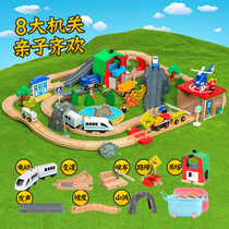 Wooden rail car electric train set track wooden childrens puzzle assembly toy car 2 years old male