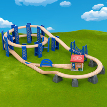 Le Ku double-layer viaduct spiral Pier compatible magnetic building block small train wooden track beech wood 2-6 years old