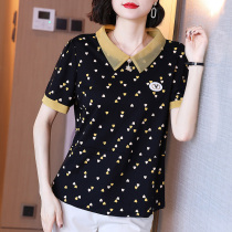 Short sleeve t-shirt womens lapel collar printed top 2021 summer new old womens temperament middle-aged mother