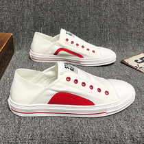 Hong Kong pop brand 2020 new net red white shoes mens Korean version of the wild breathable canvas shoes a pedal lazy shoes