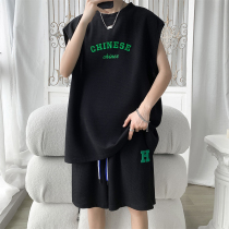 Sleeveless suit t-shirt men summer thin vest Kamper shoulder basketball casual sports short sleeve shorts mens suit