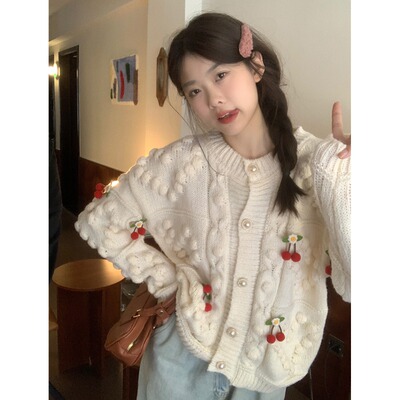taobao agent Cute three dimensional sweater, jacket, knitted demi-season cardigan