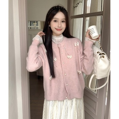 taobao agent Demi-season cute three dimensional cardigan, sweater, knitted jacket, long sleeve