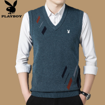 Playboy wool vest mens V-neck sleeveless sweater waistcoat autumn and winter thick warm pullover knitted vest