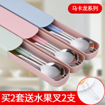 Stainless steel tableware convenient suit chopsticks spoon Fork three-piece set with box student pull-out travel tableware