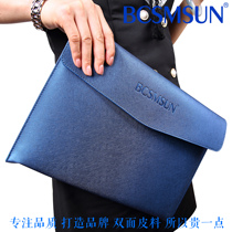 Leather file bag a4 storage information bag snap button waterproof insurance contract bag large capacity Business Office file bag