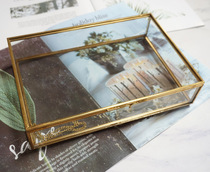 European style vintage rectangular jewelry storage box grid decoration glass jewelry box flip glass box