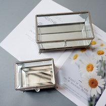 Retro vintage design display storage box small exquisite classical plating lace jewelry glass jewelry box