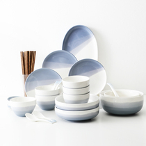 Nordic creative dishes tableware one person food household ceramic bowl chopsticks spoon plate multi-person combination 10-person dish set