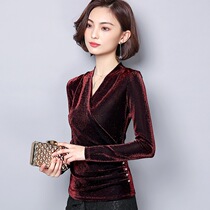 Autumn and winter new V-collar national standard modern dance square dance ballroom dance jacket long sleeve shiny slim self-cultivation dance costume female