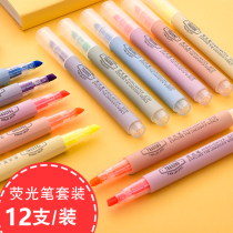 Deli fluorescent mark color marker pen Students use bold strokes to focus on light color students use color pen Candy color set of 6-color large-capacity drawing pen