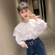 Girl White Shirt Foreign Air Princess Pure Cotton White Blouse 2022 New CUHK Child Trendy Shirt Girl Long Sleeve