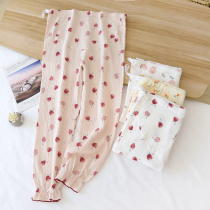 Pure Cotton Pregnant Woman Sleeping Pants Spring Summer Full Cotton Gauze Pregnancy Tobellied Pants Loose Big Code Adjustable Home Pants