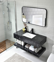 Nordic double-layer marble washbasin combination bathroom wall-mounted washbasin Small apartment bathroom cabinet washbasin
