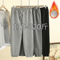 Fat sister plus velvet sweatpants female size 200kg Korean version of high waist loose slim casual nine-point pair foot pants