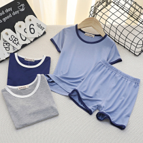 Boys summer pajama suit thin childrens Modal home clothes Boys short sleeve ice silk baby air conditioning clothes summer