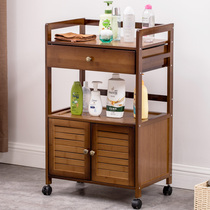Beauty trolley rack beauty salon special tool cart bamboo solid wood three-layer hairdressing nail shop lockers