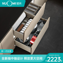 NUOMI Kitchen cabinet drawer space aluminum pull basket Built-in drawer storage bowl rack Dish pull basket
