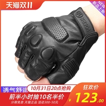 VOERH autumn sheepskin motorcycle gloves half finger warm men and women riding anti-fall retro knight Harley racing machine