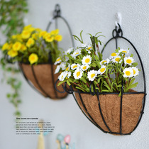 Pastoral straw wall Wall wall hanging decorative flowers and plants flower basket rattan simulation flower basket set European hanging flower pot hanging wall