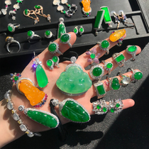 Natural A cargo ice jade pendant Jade GuanYin floating flowers full of green jade Buddha Gong Yang green Ruyi Myanmar 18K gold inlay