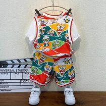 Superman Ottmann clothes boy short sleeve summer clothing suit 2022 new boy foreign air handsome summer childrens clothes