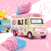 Child Pink Car Little Girl Ice Cream Car Toy Car Ice Cream Ice Cream Fast Food Cart Baby Cute Alloy Simulation