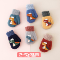 Childrens gloves Winter toddler 3 years old Winter baby Winter boys 2 to 4 boys plus velvet thickening male little dinosaur one 5