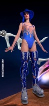 MX monster independent design with drill blue flame slim high fork triangle jumpsuit gogo costume
