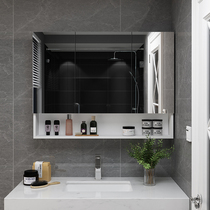  Nordic mirror cabinet solid wood bathroom cabinet storage wall-mounted simple modern solid wood bathroom toilet mirror locker