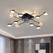 2021 new living room ceiling fan lamp LED restaurant household invisible electric fan chandelier integrated