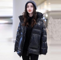 Yang Ying star same thick short down jacket 2021 New explosion black white goose down loose coat female winter