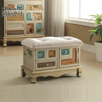 American solid wood enters the door to change shoes stool shoes cabinet shoes stool sofa stool bedroom bed stool storage stool home can sit