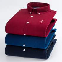 Winter dress light Core velvet Garching thickened Mens warm underwear Mens long sleeve shirt Korean version pure color shirt free of hot blouses