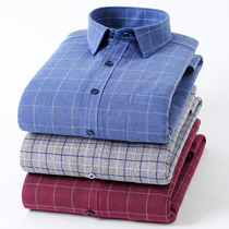 Winter thermal underwear men padded velvet shirt Plaid young stripes dad casual shirt mens top
