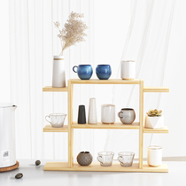 Solid wood cup holder Creative storage shelf On the table cup hanger Desktop teacup glass tray shelf wood