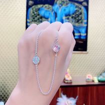 Thailand original Temple Buddha brand genuine Azan spray Sterling Silver scripture anklet White diamond Pink diamond square and round