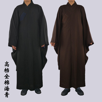 100% cotton jumpsuit long robe coat womens winter cotton coat monks clothing sea blue shirt mens