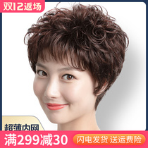 Wig female short hair middle-aged and elderly lady full head hair set hair set real hair silk natural short curly hair mother real hair fashion