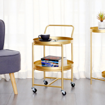 Nordic golden round double-layer coffee table creative iron cart small coffee table home living room nail shop coffee table