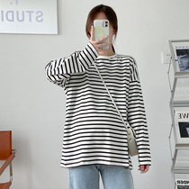 Pregnant womens spring and autumn blouse cotton temperament tide mother stripes T-shirt early autumn long sleeve thin bottom T-shirt pregnant women