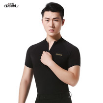 Danbaolo modern dance mens short-sleeved T-shirt Latin dance practice suit National standard ballroom dance top zipper dance suit