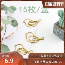 Bird imitation gold shape paper clip Cute hand account decorative bookmark clip paper clip Creative stationery paper clip 15 pieces
