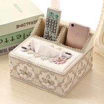 European multi-function tissue box Living room paper box Remote control storage box Fabric lace desktop paper box Household
