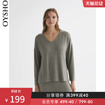 Oysho soft small V-neck polka dot print long sleeve home wear T-shirt pajamas women winter 31885708918