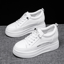 Inner height-increasing womens shoes autumn 2021 new thick-soled white shoes womens spring and autumn leather casual shoes summer all-match height-increasing shoes