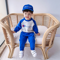 Baby spring and autumn suit net red ultra-ocean qi men and womens pure cotton long sleeves movement Two sets of damp baby spring clothes clothes