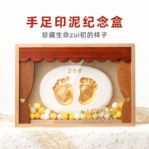 Wood art dad hand and foot print baby souvenir newborn full moon baby hand foot ink frame 100 days gift